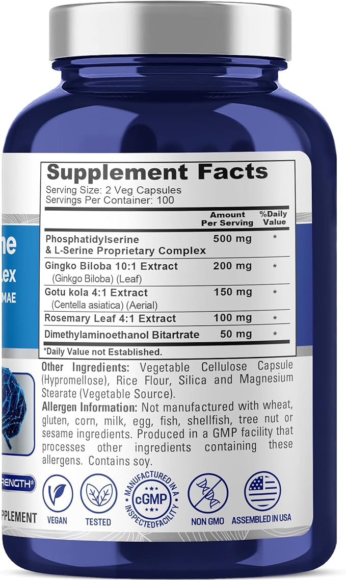 NusaPure Phosphatidylserine Memory Ultimate Complex 1000mg 200 Vegetarian Caps (Vegan Non-GMO)