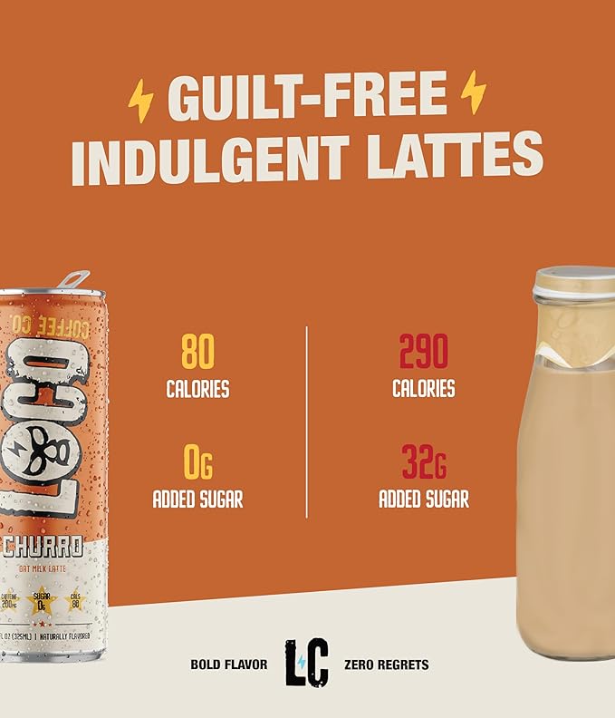 Loco Coffee Churro Latte 11 Ounce Can 12 Count | Zero Sugar 200mg Caffeine | Gluten Free and Dairy Free | Low Calorie Iced Coffee