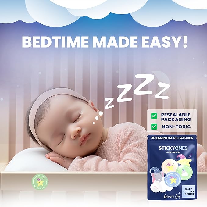 Gemma Joy Bedtime Baby Soothers &amp StickyOnes Sleep Patches - Cry Activated Heartbeat Elephant Plush Toy Stuffed Animal with Calming Light &amp All-Natural No Melatonin Bedtime Patches for Kids
