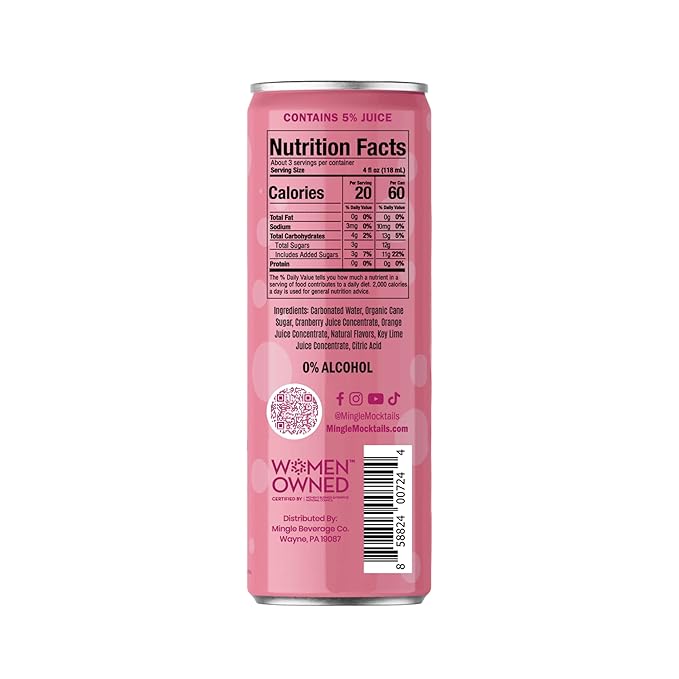 Mingle Mocktails Cranberry Cosmo Non Alcoholic Drinks Alcohol Alternative Pre-Mixed Drinks Made with Real Juice Canned Mocktails or Cocktail Drink Mixer Gluten Free Vegan 24 Pack 12 fl oz Cans
