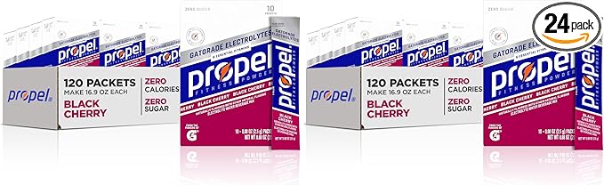 Propel Electrolyte Enhanced Water Drink Mix Powder Packets Black Cherry Zero Calorie &amp Sugar Hydration with Electrolytes and Vitamins C &amp E (120 Packets) (Pack of 2)