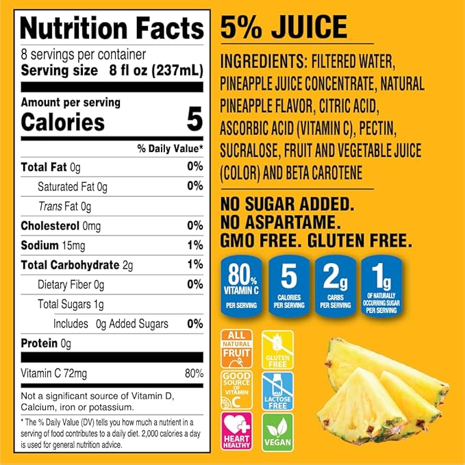 Langers 5 Cal Pineapple Juice Cocktail 64 Fl Oz (Pack of 8)