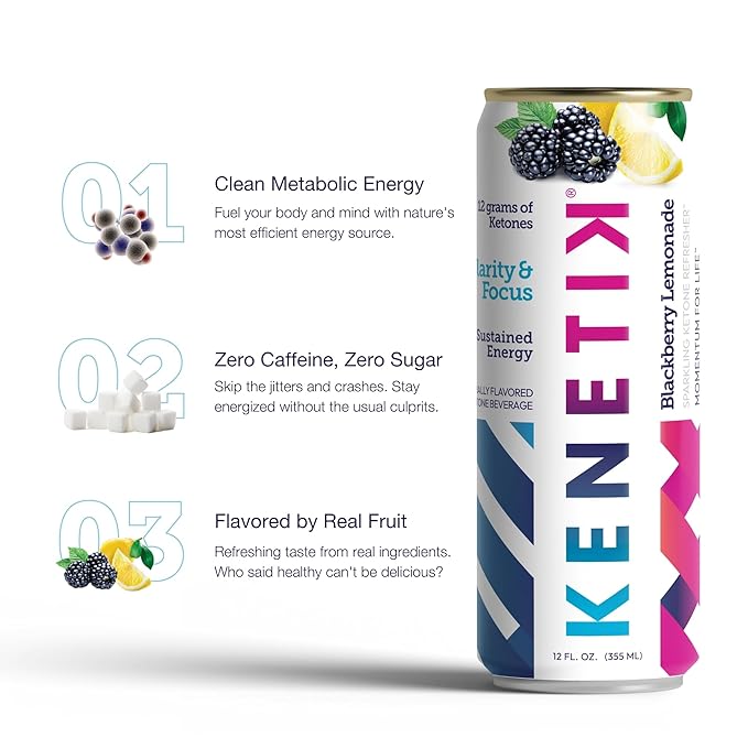 KENETIK Caffeine-Free Focus Drink – Brain Fuel for Mental Clarity and Cognitive Endurance Sugar-Free Bioidentical Ketones (D-BHB) 12oz – 6 Pack Pineapple Passionfruit