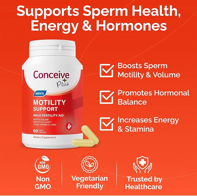 CONCEIVE PLUS Motility Support for Men | Boost Sperm Volume &amp Count | Spermidine Supplements with Vitamin D E Zinc Antioxidants – Multivitamin Fertility Supplements for Men 60 Caps