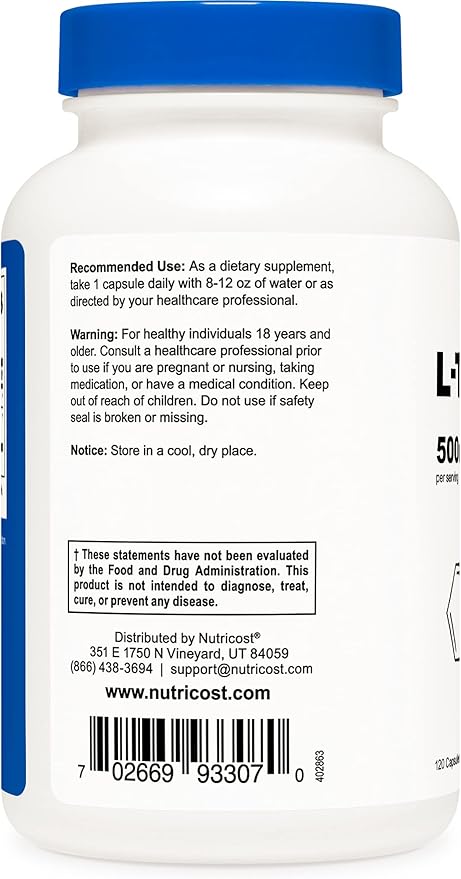 Nutricost L-Tryptophan 500mg 120 Capsules (3 Bottles)