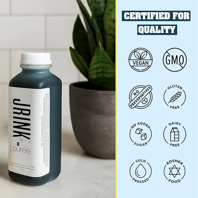 JRINK by Purée Black Magic Cold Pressed Juice Cleanse Organic Raw Fruit and Vegetable Detox Drink Healthy Cleanse No Preservatives Cold Press Juice 18 Bottles 16oz Each