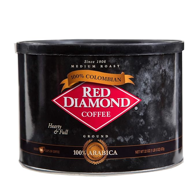 Red Diamond Coffee 100% Colombian Ground Coffee Medium Roast | Hearty and Full Flavor 22 Ounce Can