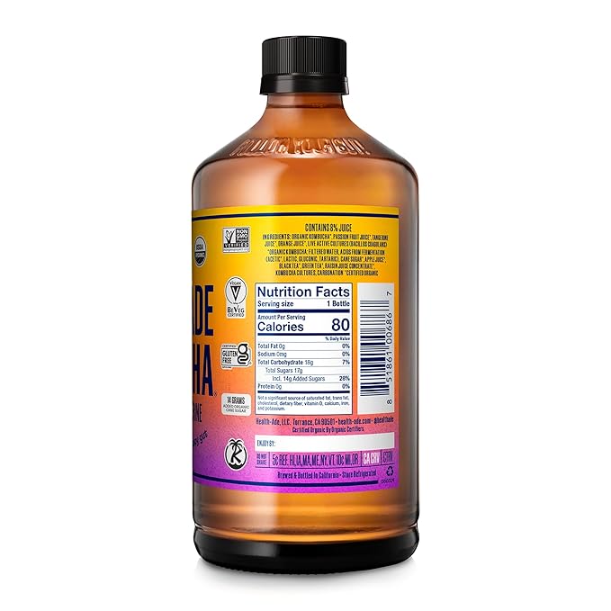 Health-Ade Kombucha Tea Organic Drink Fermented Tea with Living Probiotics Detoxifying Acids Supports Gut Health Non-GMO Vegan Gluten Free 12 Pack (16 Fl Oz Bottles) Passion Fruit Tangerine