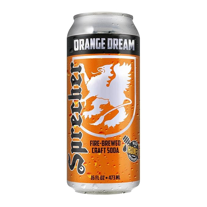 Sprecher Orange Dream 16 fl oz Cans (12 Pack) Fire-Brewed Craft Soda with Real Honey Gourmet Orange Soda Caffeine-Free Handcrafted Soft Drink
