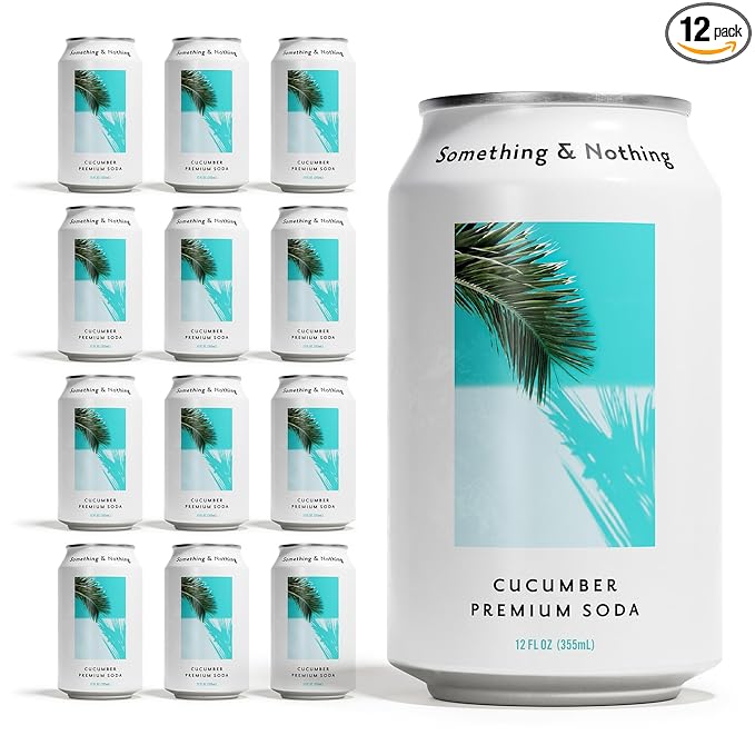 Something &amp Nothing Flavoured Sparkling Water - Lightly Carbonated Full Flavoured with Added Grape &amp Lemon Juice | Vegan &amp Low Calorie Soda | 355ml Cans Pack of 12 (Cucumber)