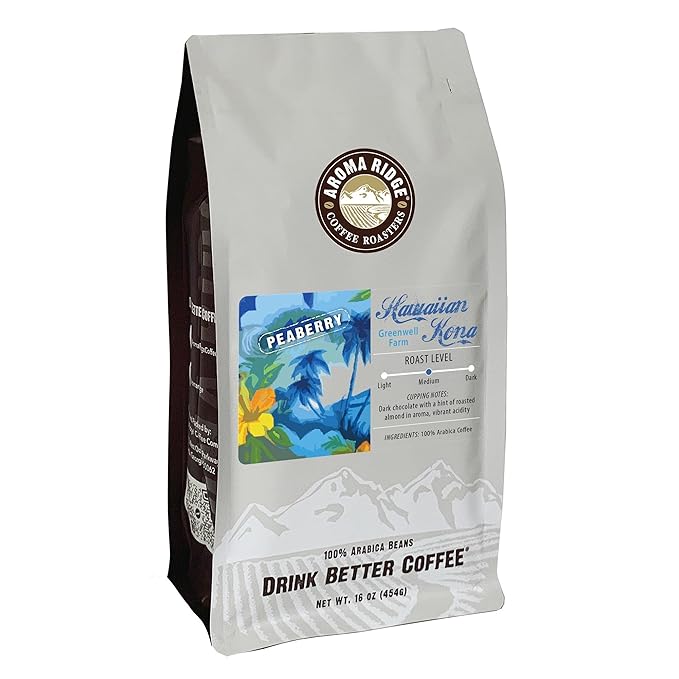 Aroma Ridge Hawaiian Kona Peaberry from Greenwell Farms Freshly Roasted Coffee Beans 16oz