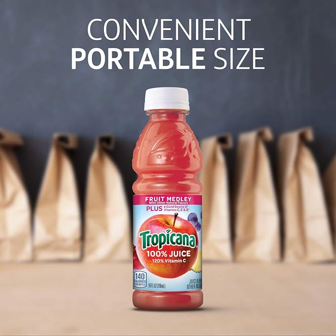 Tropicana 100% Fruit Medley Juice�Single Serve 10 Fl Oz Bottles (Pack of 24) - Real Fruit Juice Vitamin C B &amp E Rich No Added Sugars No Artificial Flavors