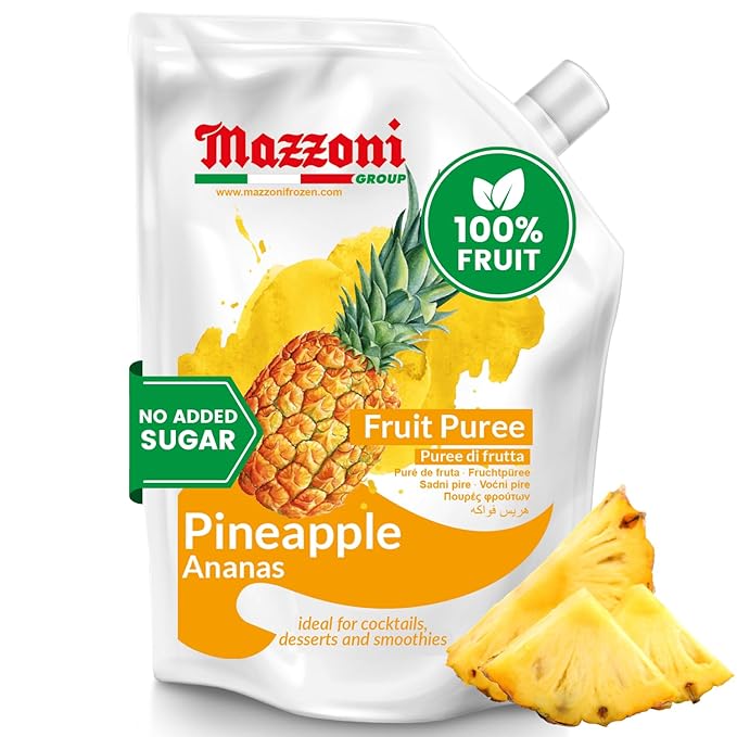 Mazzoni - Pineapple Juice Puree 100% Pure Pineapple Juice Mix Just Fruit No Sugar Added Mixer for Cocktails Drinks Smoothies Make Healthy Pina Coladas Convenient Pouch Made in Italy 2.2 lbs