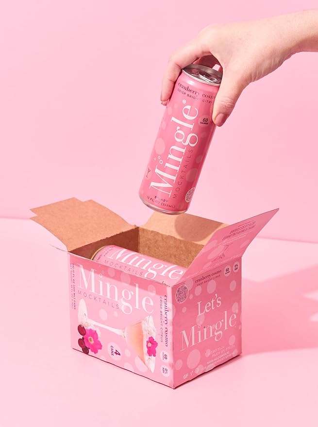 Mingle Mocktails Cranberry Cosmo Non Alcoholic Drinks Alcohol Alternative Pre-Mixed Drinks Made with Real Juice Canned Mocktails or Cocktail Drink Mixer Gluten Free Vegan 12 Pack 12 fl oz Cans