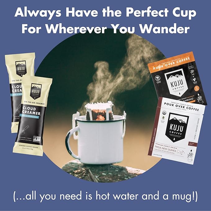 Kuju Coffee Premium Pour Over Individual Coffee Packets - Backpacking Travel Camping Organic Coffee Singles - Fair Trade &amp Eco-Friendly - Ethiopia - Yirgacheffe 6-pack