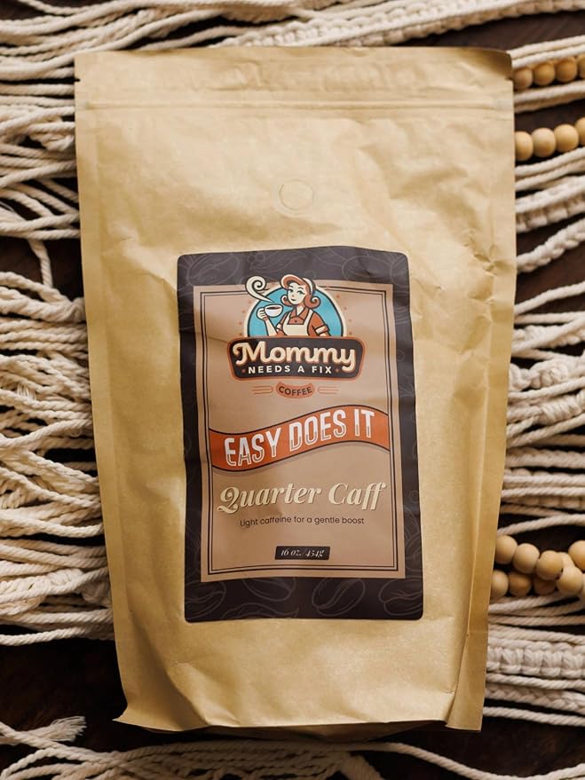 Mommy Needs A Fix Quarter Caff Ground Coffee | 100% All Natural Arabica Beans | Medium Roast | Chemical Free Swiss Water Process | Pregnancy &amp Breastfeeding Friendly | Roasted in the USA | 1 lb
