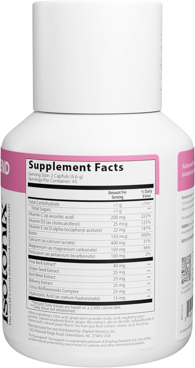 Isotonix OPC-3 Beauty Blend – Pycnogenol Grape Seed &amp Hyaluronic Acid for Skin Hydration Elasticity &amp Collagen Support Isotonic Powder Vegetarian 45 Servings