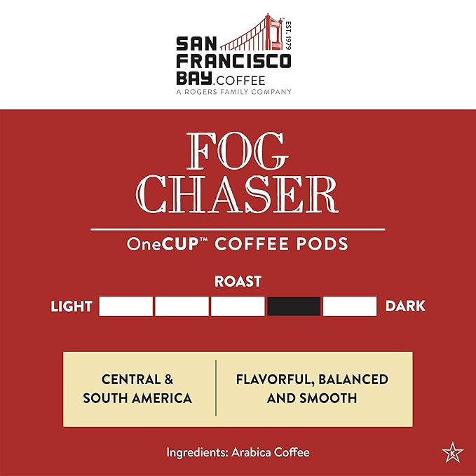 SF Bay Fog Chaser OneCup – 72 Count Compostable Coffee Pods – Medium-Dark Roast Arabica Coffee – Compatible with Most Keurig K-Cup Brewers