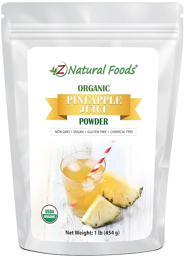 Z Natural Foods Organic Pineapple Juice Powder Tropical Fruit Juice Superfood Powder Mix in Smoothies Shakes Tea Cooking and Baking Recipes Non GMO Gluten Free Vegan Kosher 1 lb