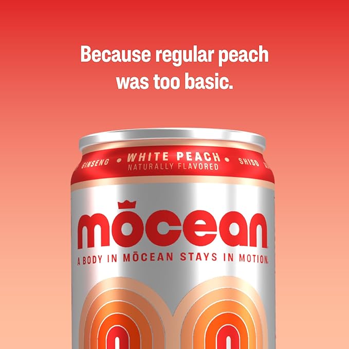 MŌCEAN White Peach Energy Drink 12 fl oz (Pack of 12) Clean Adult Energy Drink with 130mg Caffeine Adaptogens &amp Minerals No Taurine No Sucralose No Candy Flavors