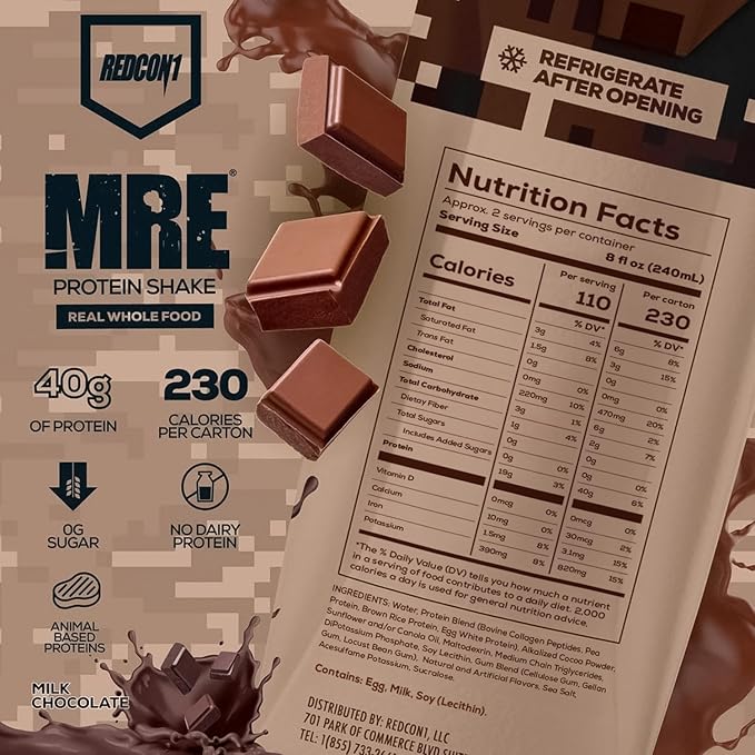 REDCON1 MRE Ready to Drink Protein Shake Milk Chocolate - Lactose + Whey Free RTD 40gr Protein Made with Real Whole Food Protein Blends - Keto-Friendly and Easy to Digest Nutritional Shake (12 Pack)