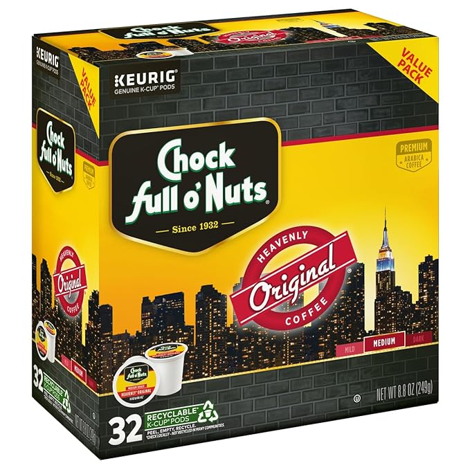 Chock Full o'Nuts Original Coffee Compatible with Keurig K-Cup Pods 32 CT (Pack of 4)