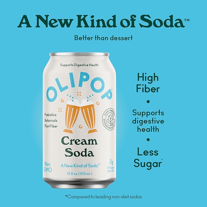 OLIPOP Prebiotic Soda PopCream SodaPantry Pack Packed with PrebioticsFiberand BotanicalsGluten FreeVeganGMO Free12oz(Pack of 24)