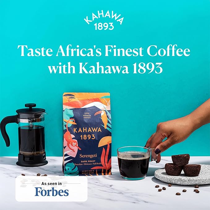 Kahawa 1893 Whole Bean Coffee Dark Roast Serengeti Blend 24 Oz - As Seen on Shark Tank Low Acid High Antioxidants Naturally Sweet Organically Grown Ethically &amp Sustainably Sourced