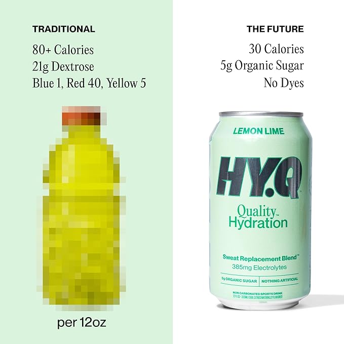 HY.Q Hydration Drink Lemon Lime 12 fl oz (12-Pack) Canned Sports Drink Quality Ingredients for Hydration Sweat Replacement Electrolytes Non-Carbonated Flavored Electrolyte Beverage