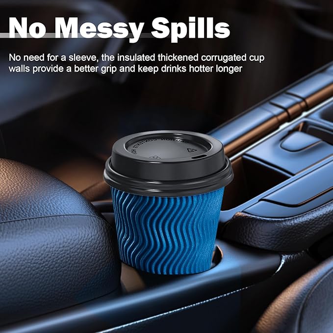 SIUQ 16 oz Coffee Cups-90 Pack Disposable Coffee Cups with Lids and Straws Insulated Ripple Wall To Go Paper Coffee Cup for Coffee Hot Chocolate and Hot Tea Drinks - Navy