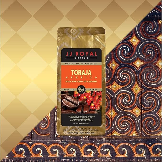 JJ Royal Coffee Toraja Arabica 200g Whole Beans (Pack of 1)