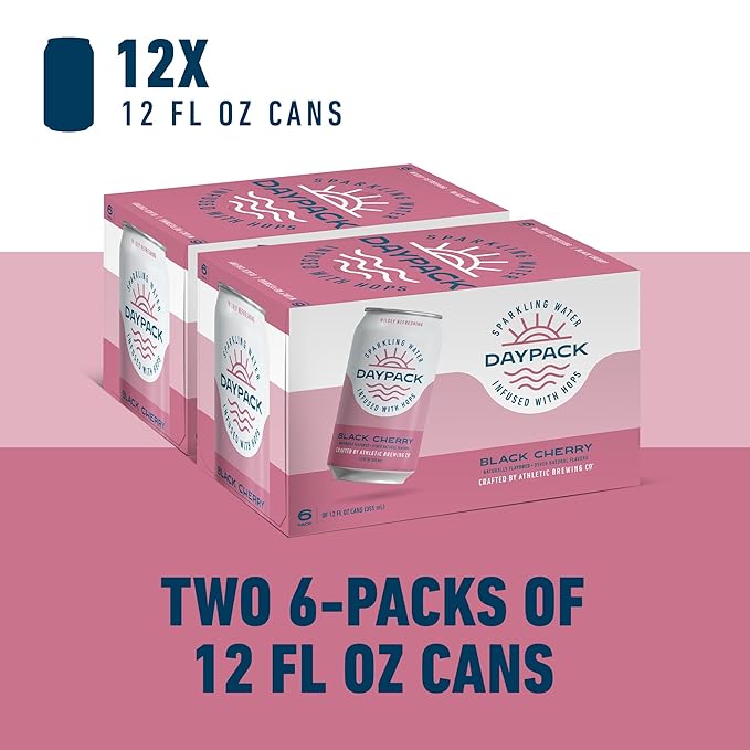 Athletic Brewing Company Daypack Sparkling Water Infused With Hops Gluten Free &amp Vegan Soda Water Zero Calorie Natural Flavors Black Cherry 12 Pack 12 FL Oz Cans
