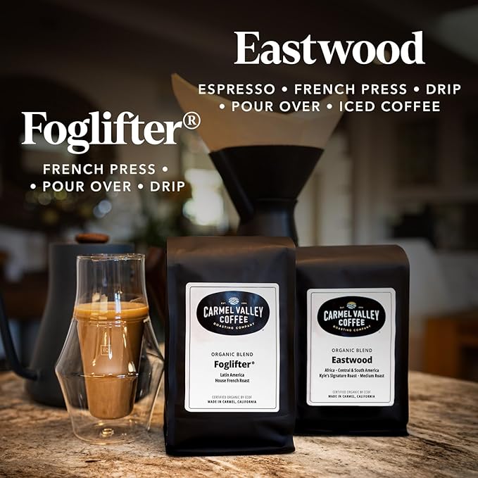 Carmel Valley Coffee Roasting Signature Icons Gift Box Organic Whole Bean Coffee Gift Set Featuring Foglifter® French Dark Roast &amp Eastwood Medium Roast 2 × 12oz Bags