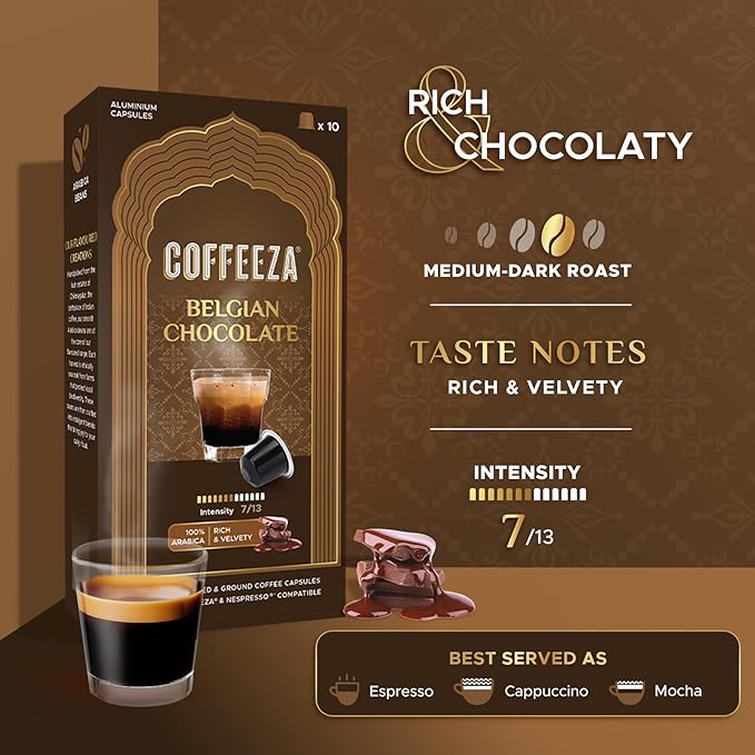 Coffeeza Dark Chocolate Flavoured Aluminium Coffee Capsules Intensity -7 | Box of 1 (10 Capsules)
