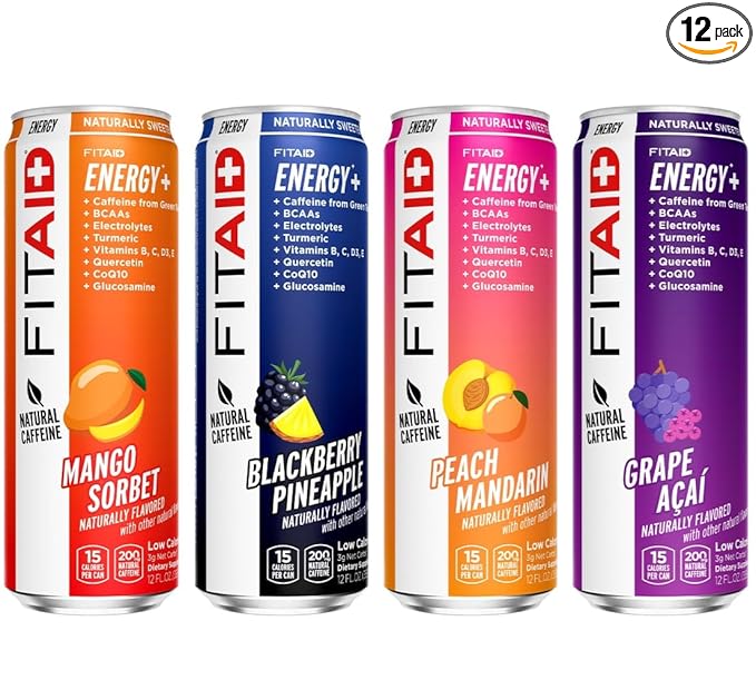 LIFEAID FITAID Energy 200mg Natural Caffeine Keto Variety Pack Optimum Performance Formula: BCAAs Quercetin Electrolytes Omega-3s 15 Calories Paleo Vegan &amp Gluten-Free 12 Fl Oz (Pack of
