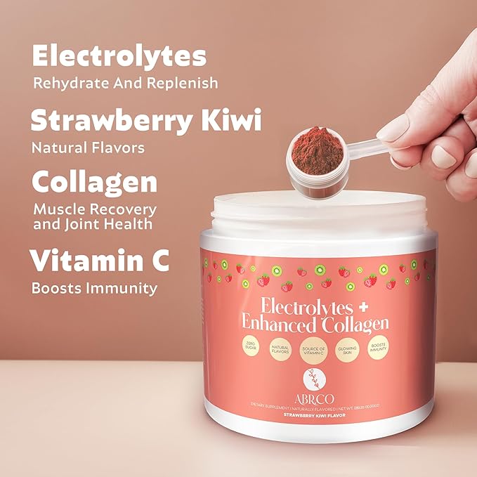 Electrolytes + Enhanced Collagen Zero Sugar Powder with Vitamin C - Muscle Recovery &amp Hydration Support - 30 Servings - Supports Immune &amp Joint Health - Keep Your Skin Looking Radiant &amp Hy