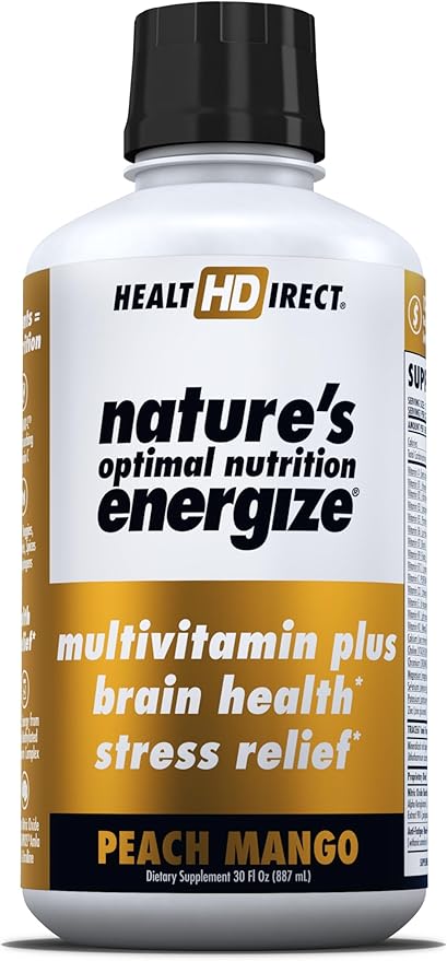 HEALTH DIRECT - Nature's Optimal Nutrition Energize Liquid Multivitamin Superfood - 140+ Nutrients - Mental Clarity &amp Energy - Immune &amp Cardiovascular Support – 30 Servings – Peach Mango