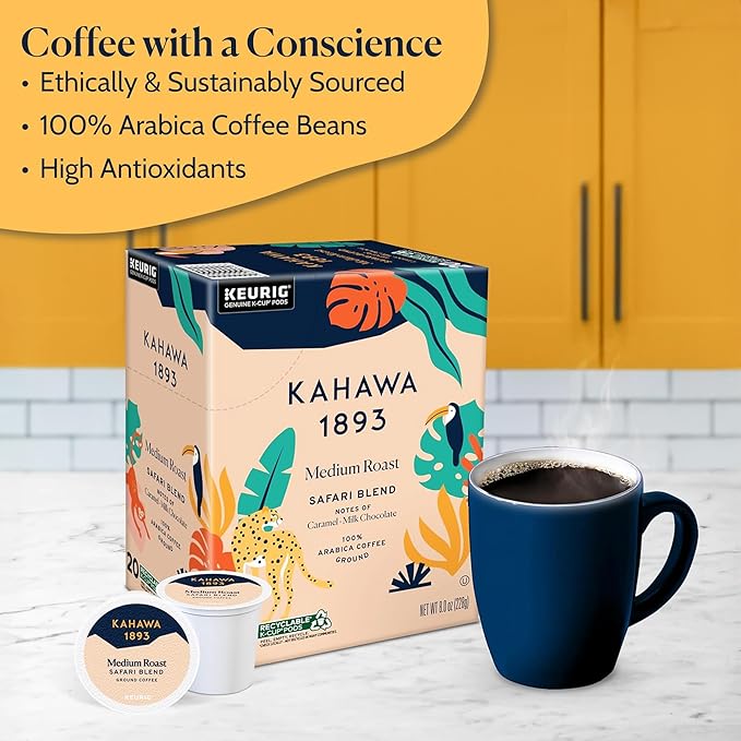 Kahawa 1893 Variety Pack Coffee K-Cup Pods - Safari &amp Serengeti Blend (40 Count) - As Seen on Shark Tank 2 Boxes Medium Roast + 2 Boxes Dark Roast Ethically &amp Sustainably Sourced