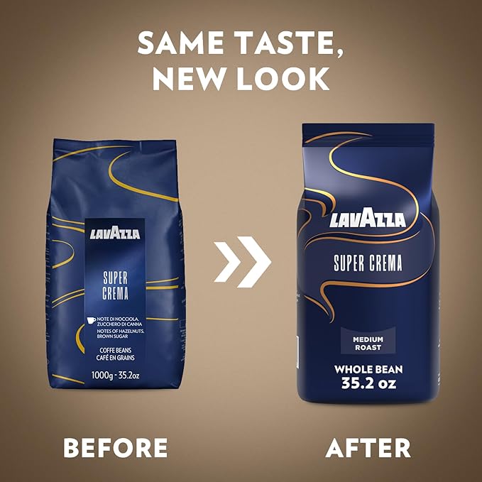 Lavazza Super Crema Whole Bean Coffee Medium Espresso Roast Arabica and Robusta Blend 2.2 lb Bag (Pack of 3)