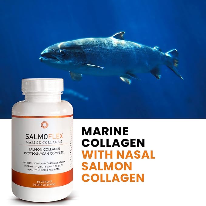 VITASEI Salmoflex Marine Collagen Peptides with Hyaluronic Acid and Vitamin C D E - Salmon Collagen Supplement for Bone and Joint - Hair Skin and Nails Vitamins - 60 Capsules (Pack of 3)