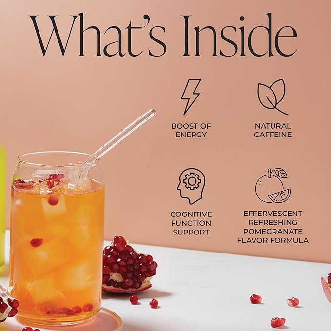 Arbonne Ginseng Energy Supplements - PomegranateFlavor Fizz Sticks Energy Boost with Caffeine Powder from Guarana and Green Tea Delicious Alternative to Caffeine Pills