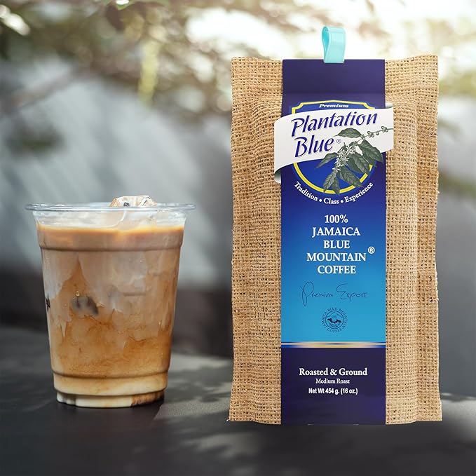 Plantation Blue 100% Blue Mountain Coffee Medium Roasted and GROUND (1lb bags) 3 bags