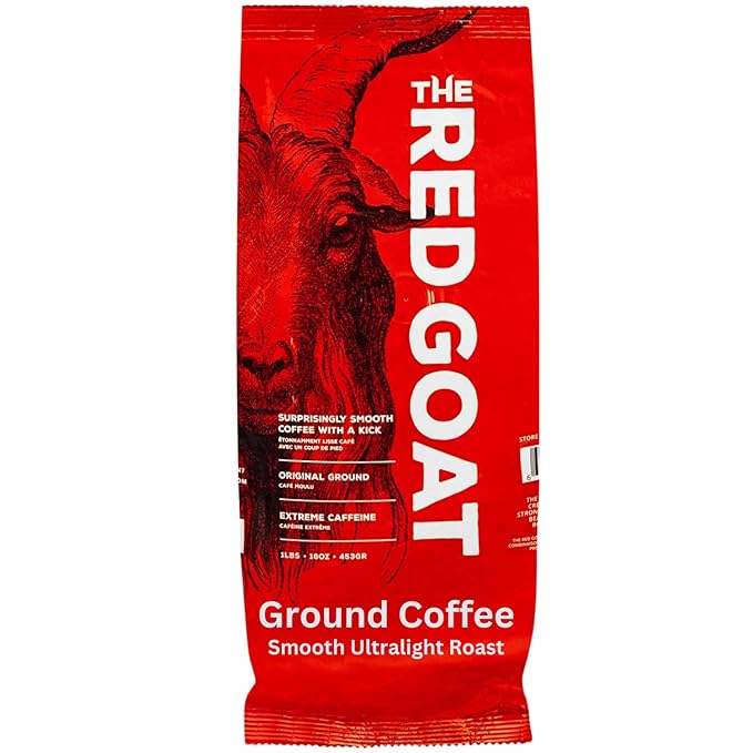 The Red Goat Ground Coffee Beans [16 OZ] | Highest-Caffeine on the Market | 1 Cup = 6 Average Cups of Coffee | 17000 UG/G Caffeine