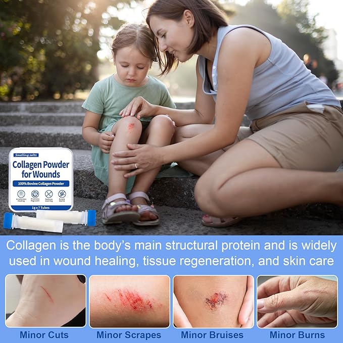 Collagen Powder for Wounds – Medical-Grade Bovine Collagen Collagen Wound Care Powder Supports Tissue Regeneration Accelerates Healing Reduces Scarring 7 Tubes x 1g