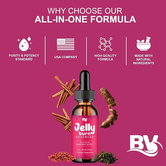 BLUE VIBE Jelly Burn Advanced Drops Jelly Burn Premium Liquid Drop Supplement Maximum Strength Overall Health &amp Wellness Support JellyBurn Daily Health Support Supplement (2 Pack - 4oz / 120ml)