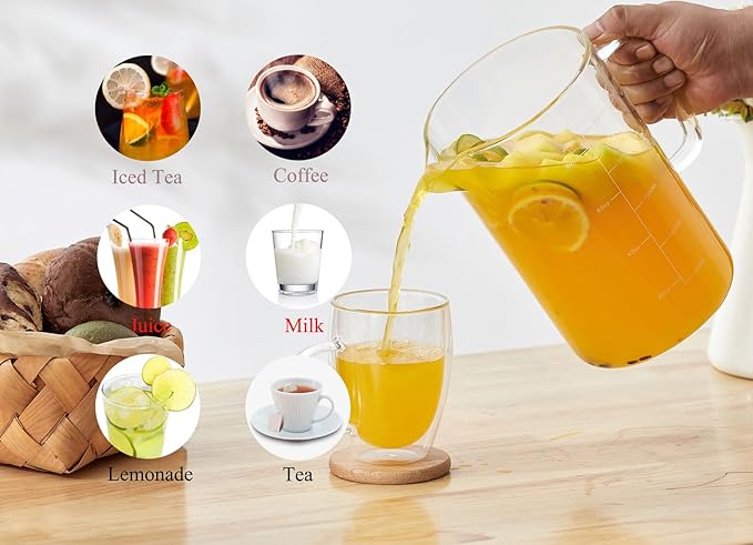 Glass Water Pitcher with Scale Line Dinner Table jug Large Serving Carafe for Water Juice Sangria Lemonade and Milk (Clear 85 oz)