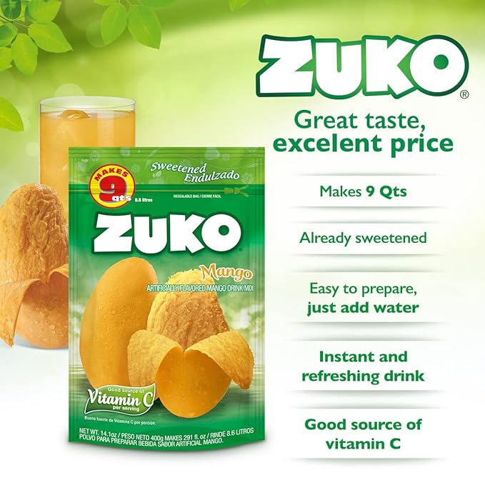 Zuko Mango Instant Powder Drink Family Pack 14.1 oz Pack of 6