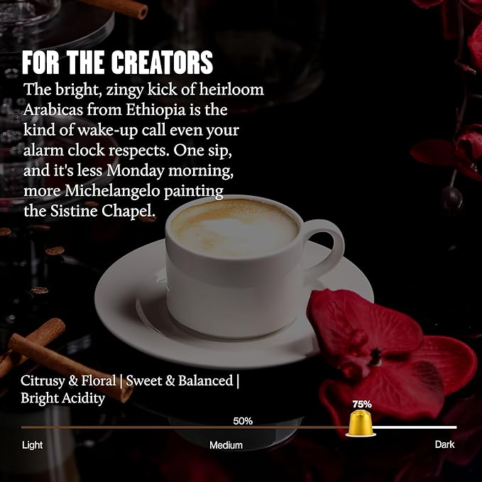 Daddy De Clieu Renaissance Coffee Pods (Sweet &amp Balanced Brazil and Ethiopia 100% Arabica Blend) Compatible with Nespresso Original Line Machines Recyclable Aluminum Capsules 70 Count