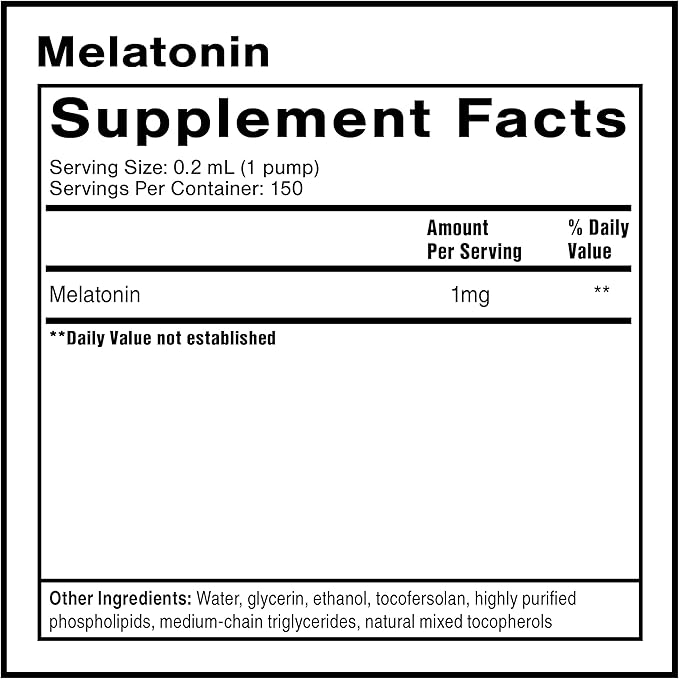 Quicksilver Scientific Liposomal Melatonin - Bedtime Jet Lag &amp Immune Support Liquid for Adults - Efficient Superior Absorption 1mg to Minimize Morning Drowsiness (30 ml)