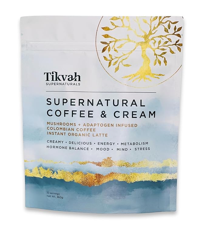 Tikvah Supernatural Coffee + Cream adaptogen &amp mushroom infused instant non-dairy caffe latte